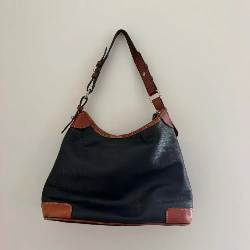 Dooney & Bourke Pebbled Leather Hobo Shoulder Bag with Brown Leather Trim